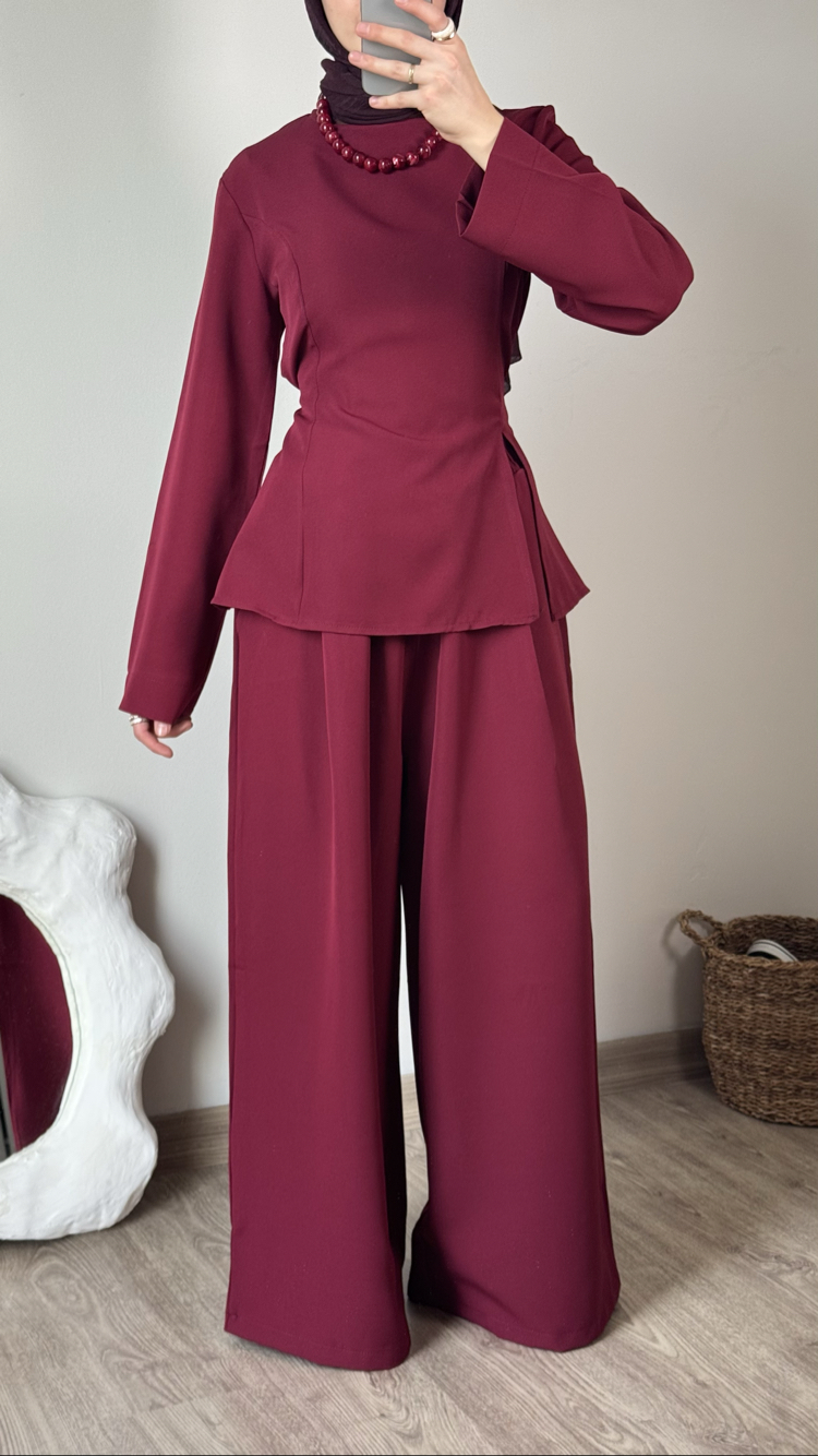 Pinterest yırtmaçlı takım / bordo