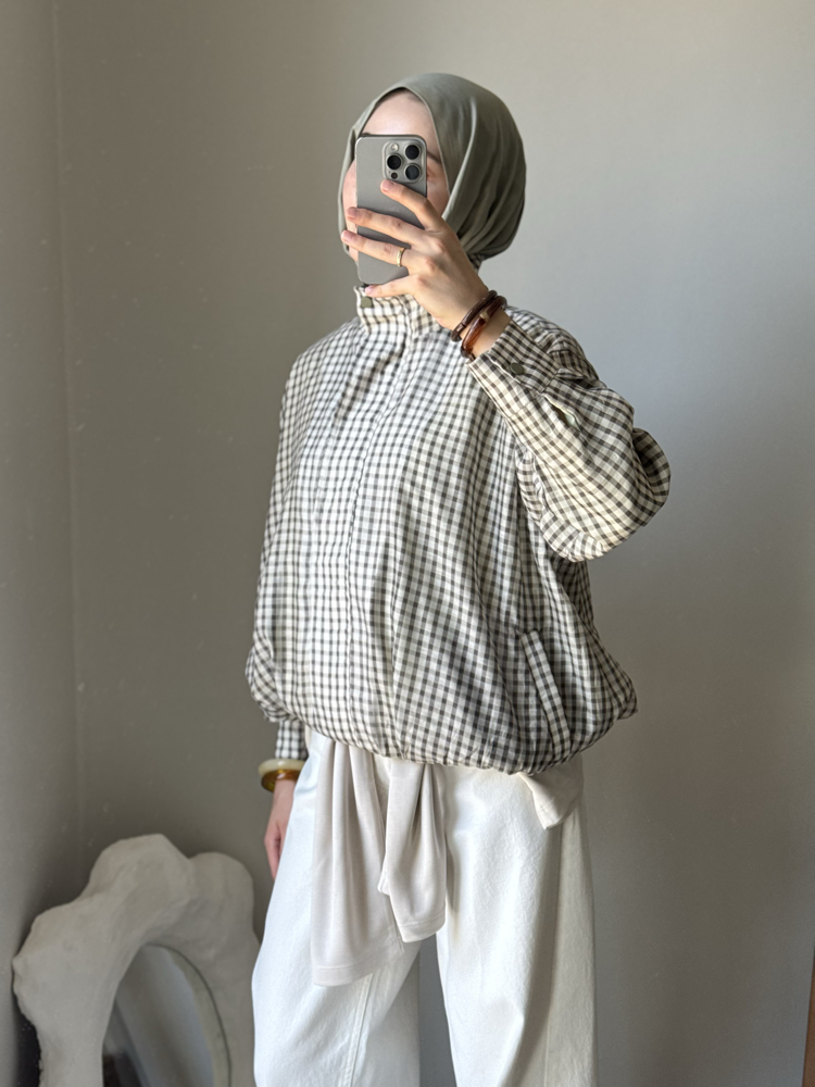 Kareli bomber ceket / yeşil