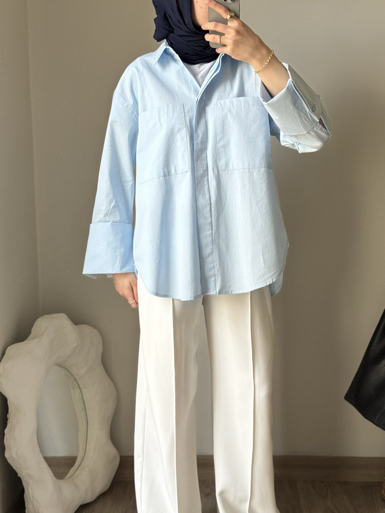 Oversize poplin gömlek / bebe mavi 