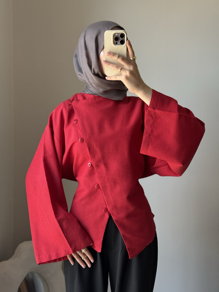 Çapraz düğmeli bluz / kırmızı