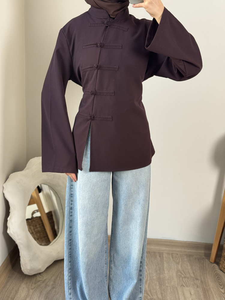 Çin Düğmeli Gömlek / mürdüm