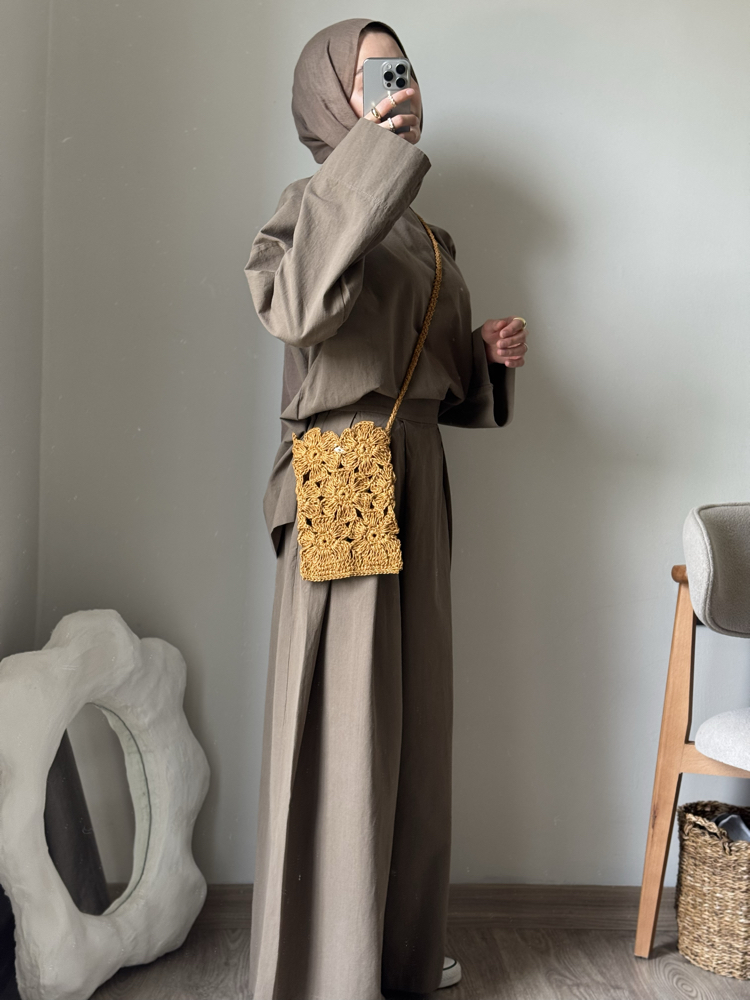 Keten Oversize Takım / kahve 