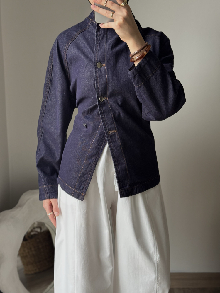 Belden oturmalı denim ceket