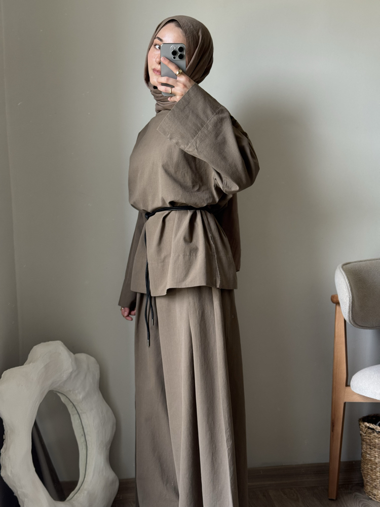 Keten Oversize Takım / kahve 