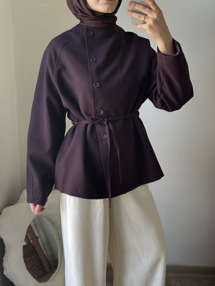 Dik yaka ceket / mürdüm 