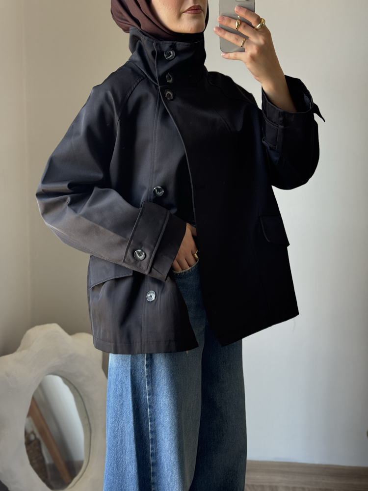 Dik Yaka Parka / Siyah