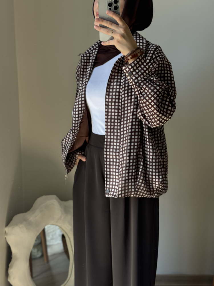 Kareli bomber ceket / kahve 