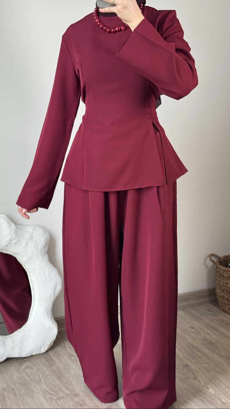 Pinterest yırtmaçlı takım / bordo