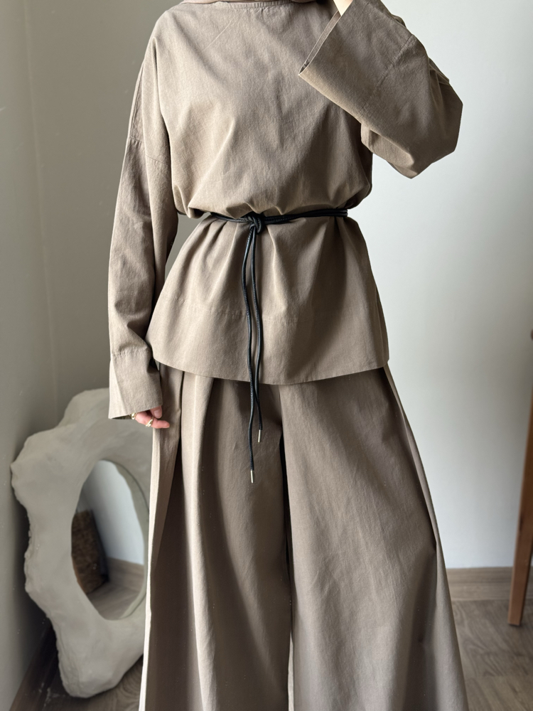 Keten Oversize Takım / kahve 