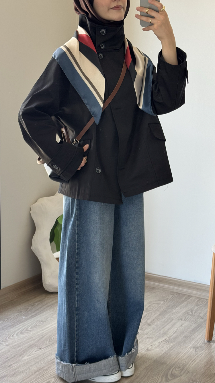 Dik Yaka Parka / Siyah