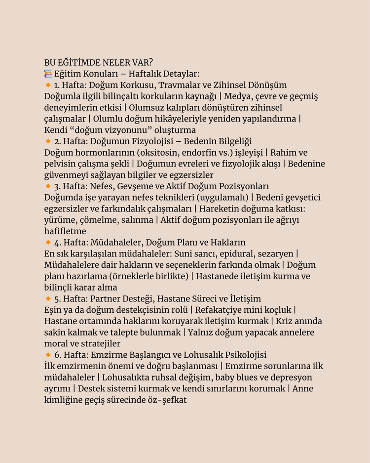 Doğuma Hazırlık Kapsamlı Bireysel Eğitim Programı