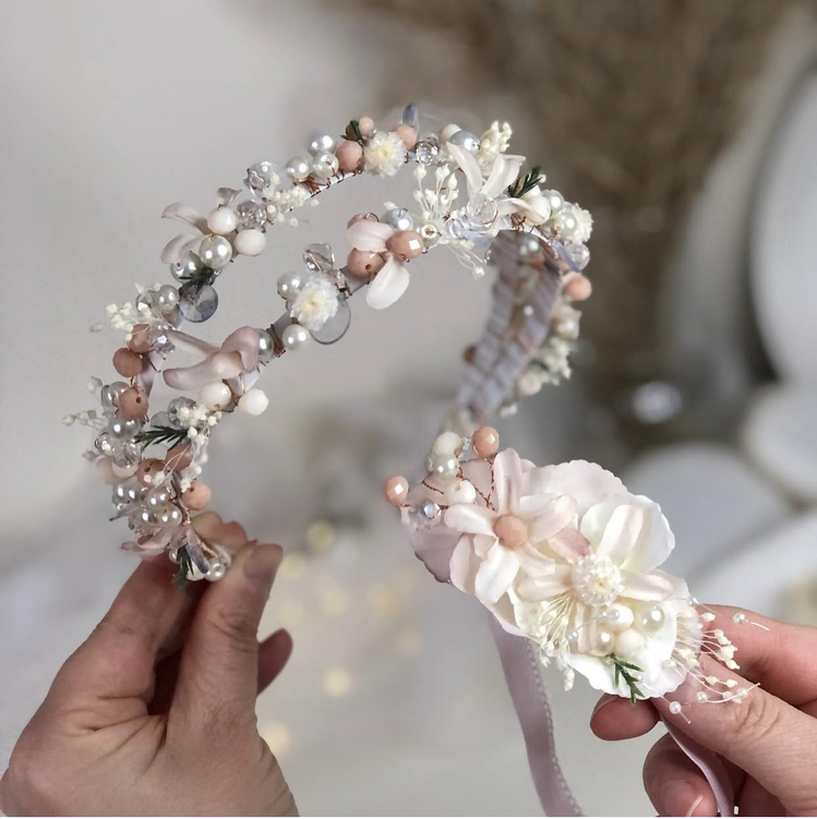İki sıra soft pembe-somon Anne Tacı