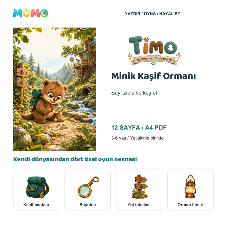 Timo Minik Kaşif Ormanı | Premium 12 Sayfa PDF Etkinlik Seti