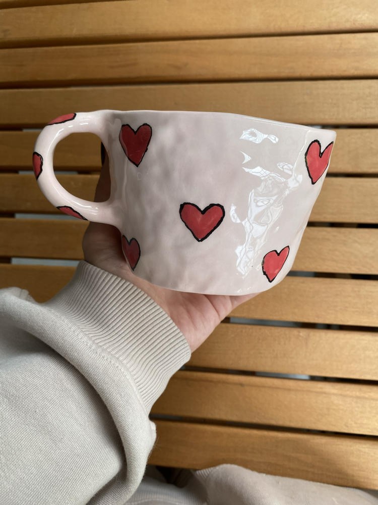 Heart Shaped Handmade Ceramic Mug w/motto