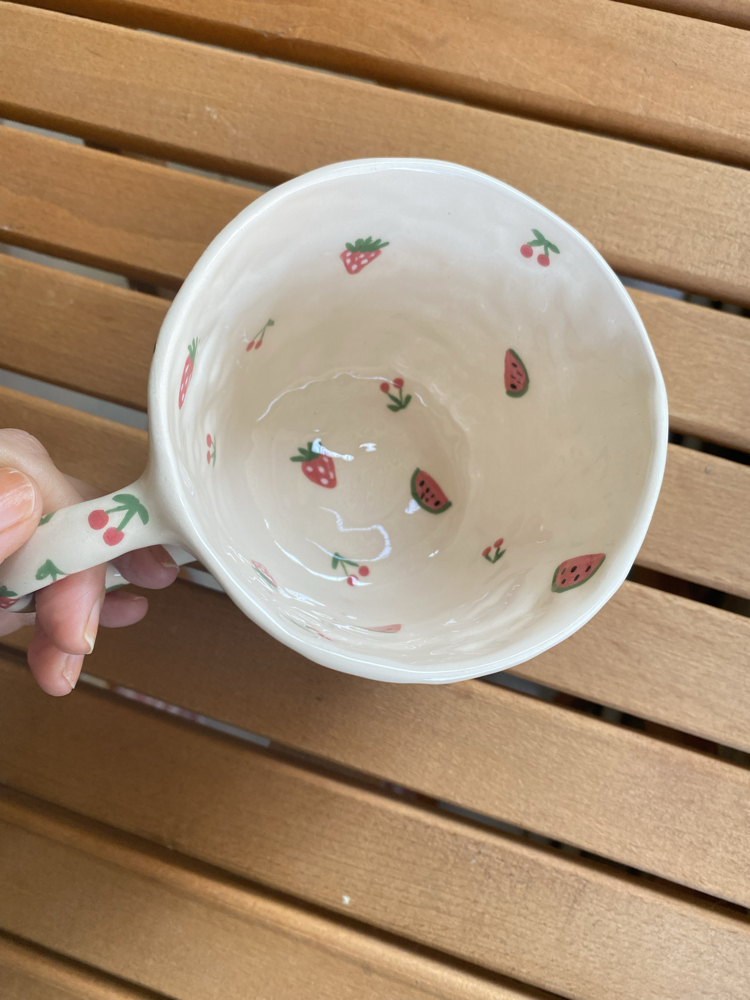 Handmade Ceramic Mug w/fruits