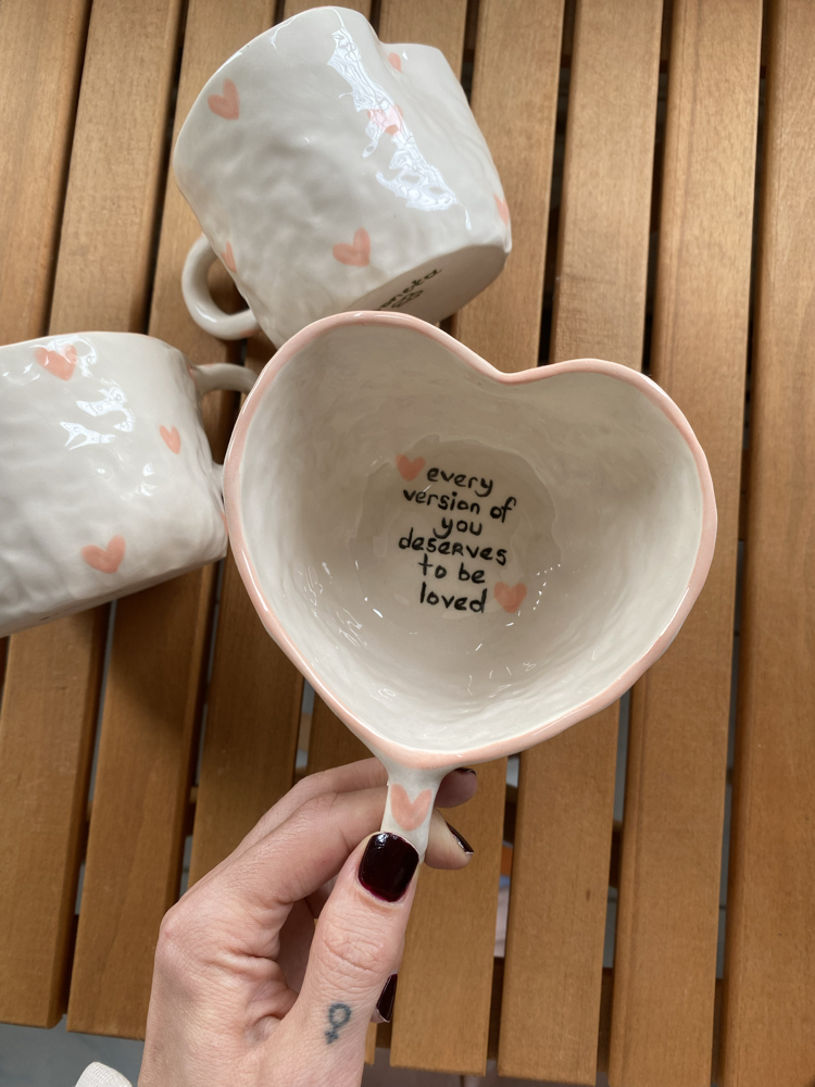 Heart Shaped Ceramic Handmade Mug w/selflove Motto