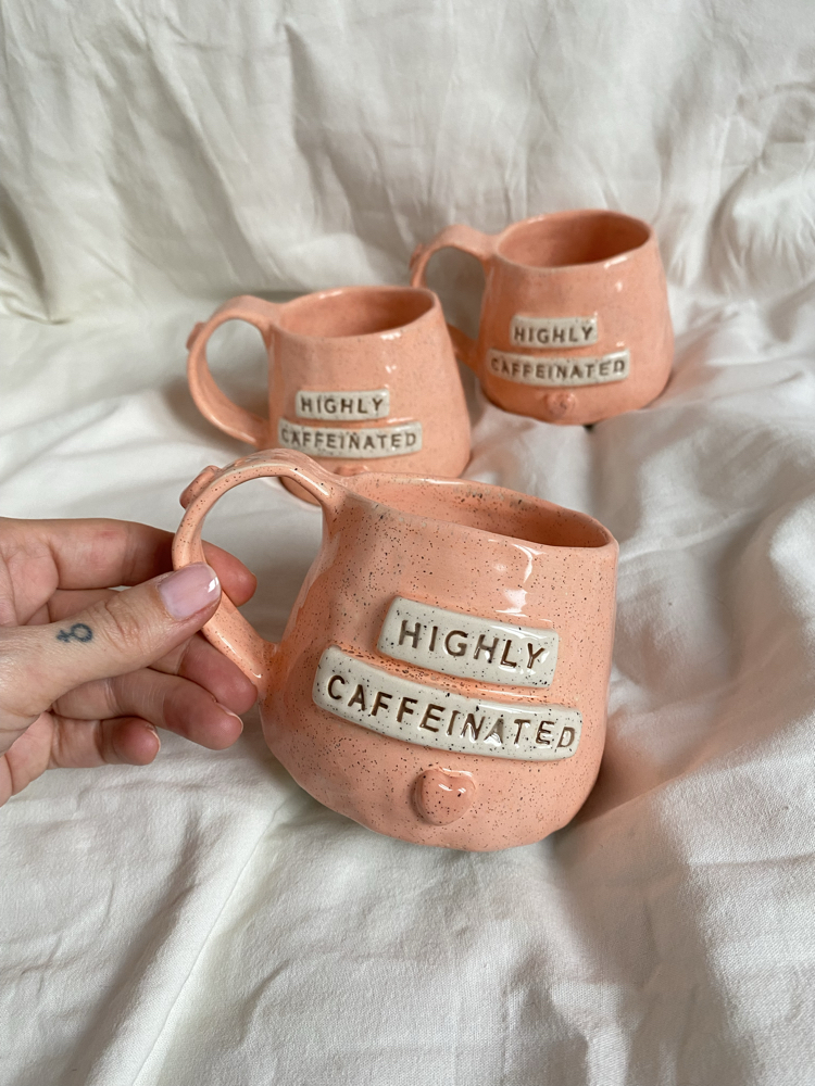 “Highly Caffeinated” 3D Handmade Ceramic Mug