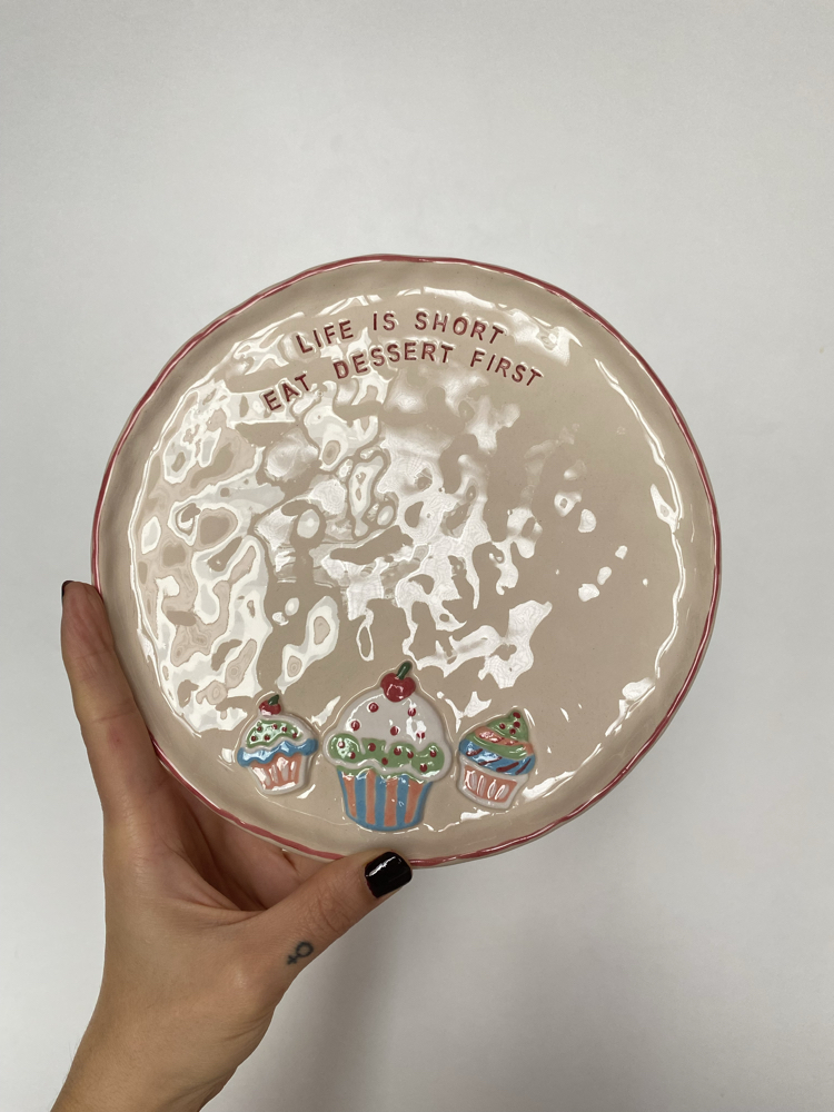‘Life is short’ Handmade Ceramic Dessert Plate