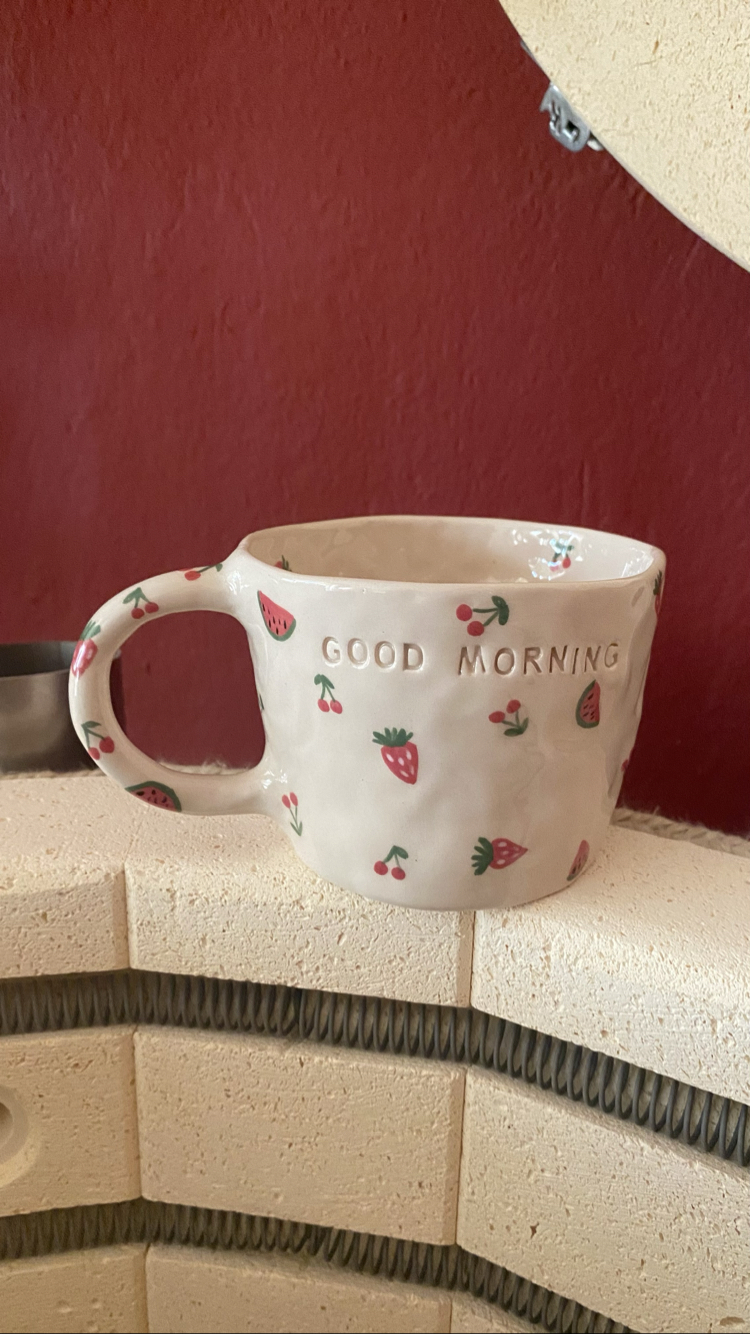 Handmade Ceramic Mug w/fruits
