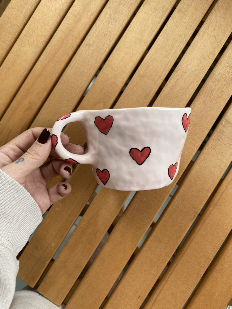 Heart Shaped Handmade Ceramic Mug w/motto