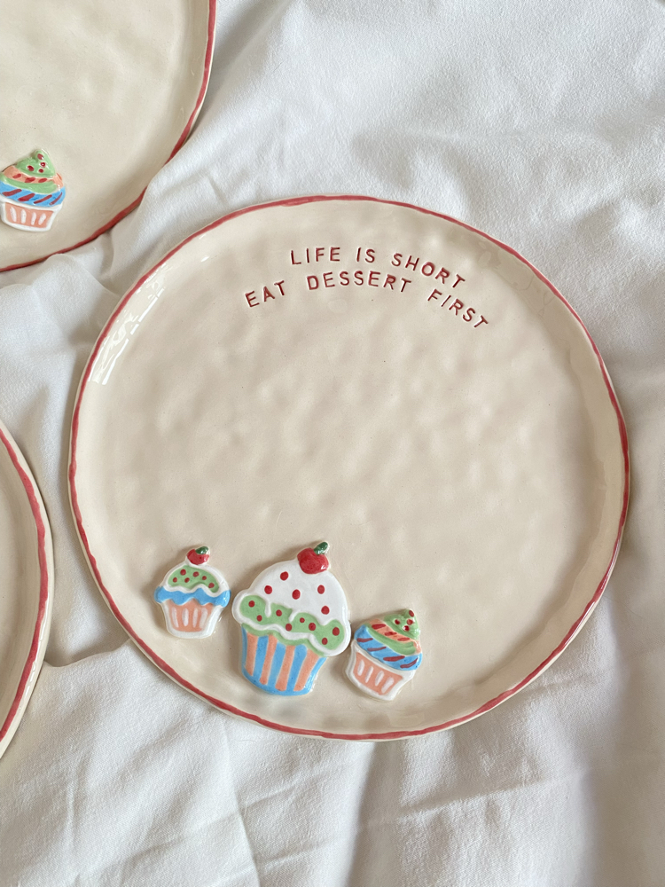 ‘Life is short’ Handmade Ceramic Dessert Plate