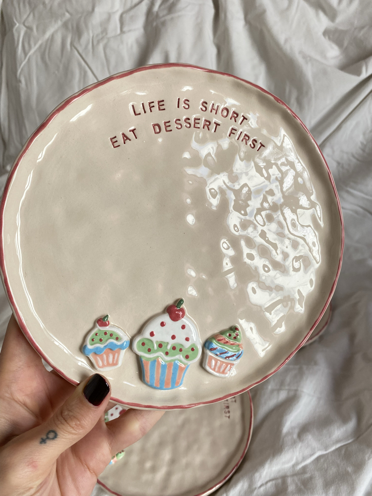 ‘Life is short’ Handmade Ceramic Dessert Plate