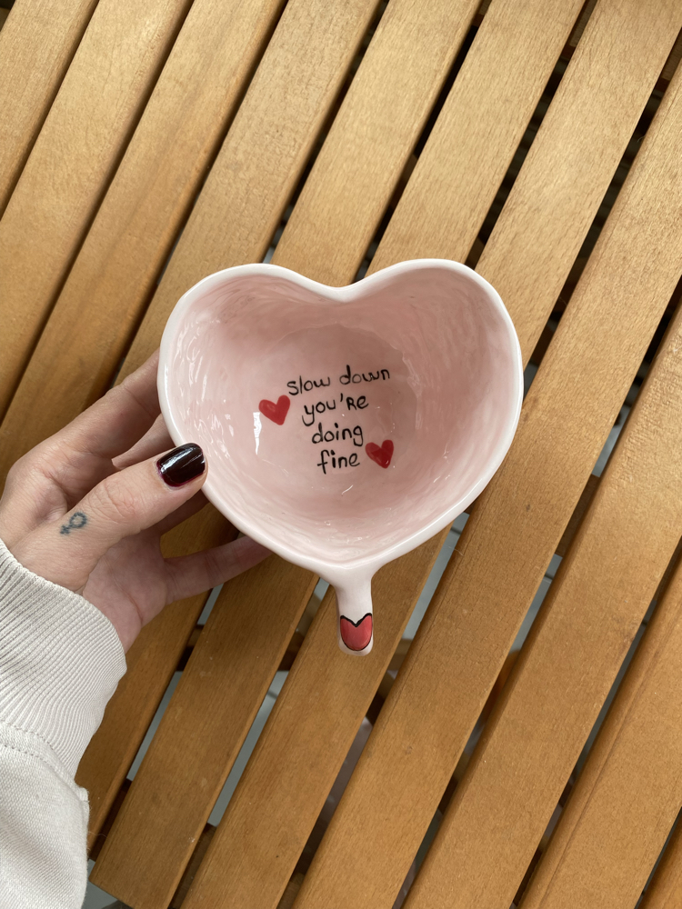 Heart Shaped Handmade Ceramic Mug w/motto