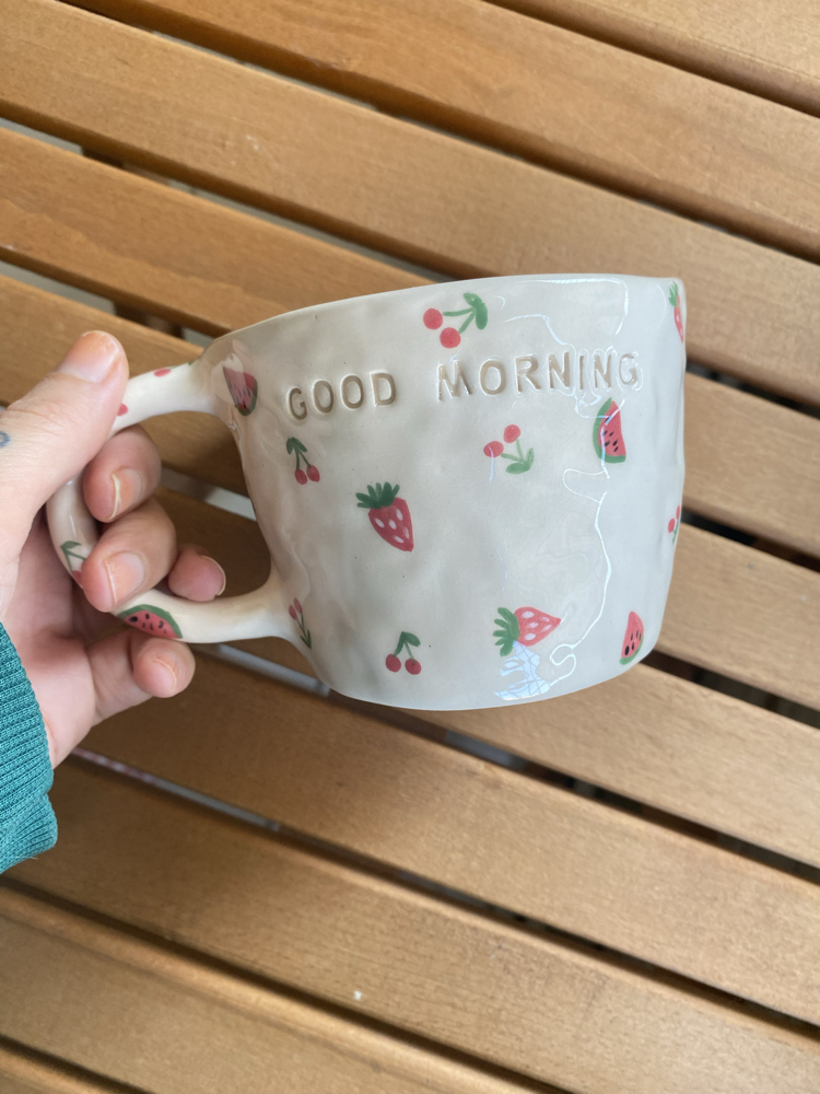 Handmade Ceramic Mug w/fruits