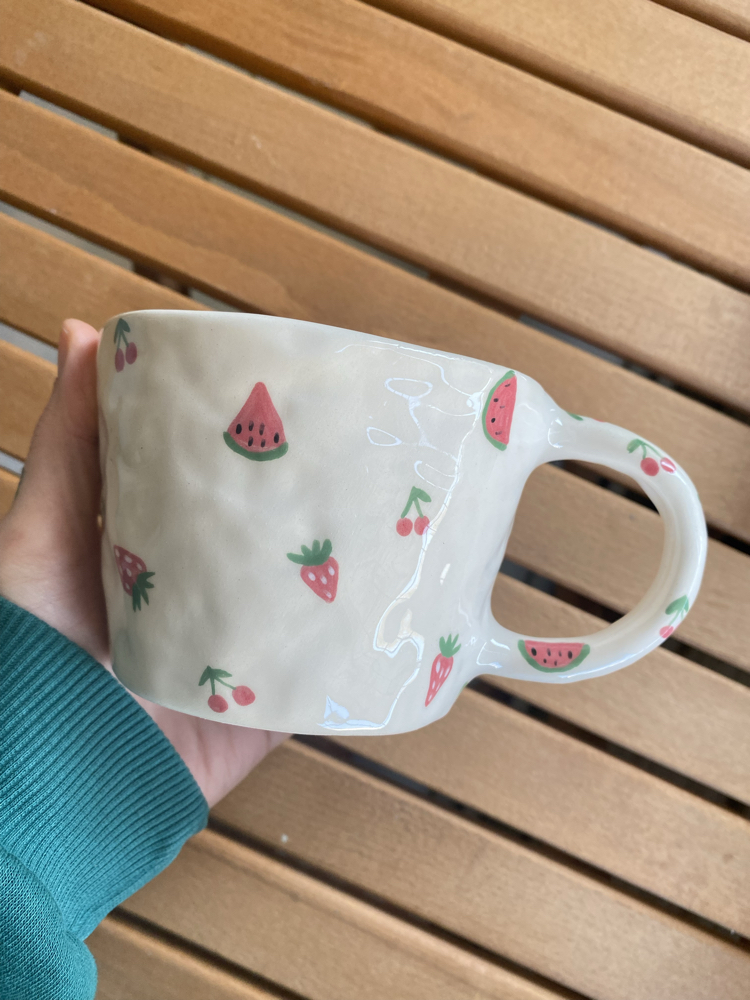 Handmade Ceramic Mug w/fruits
