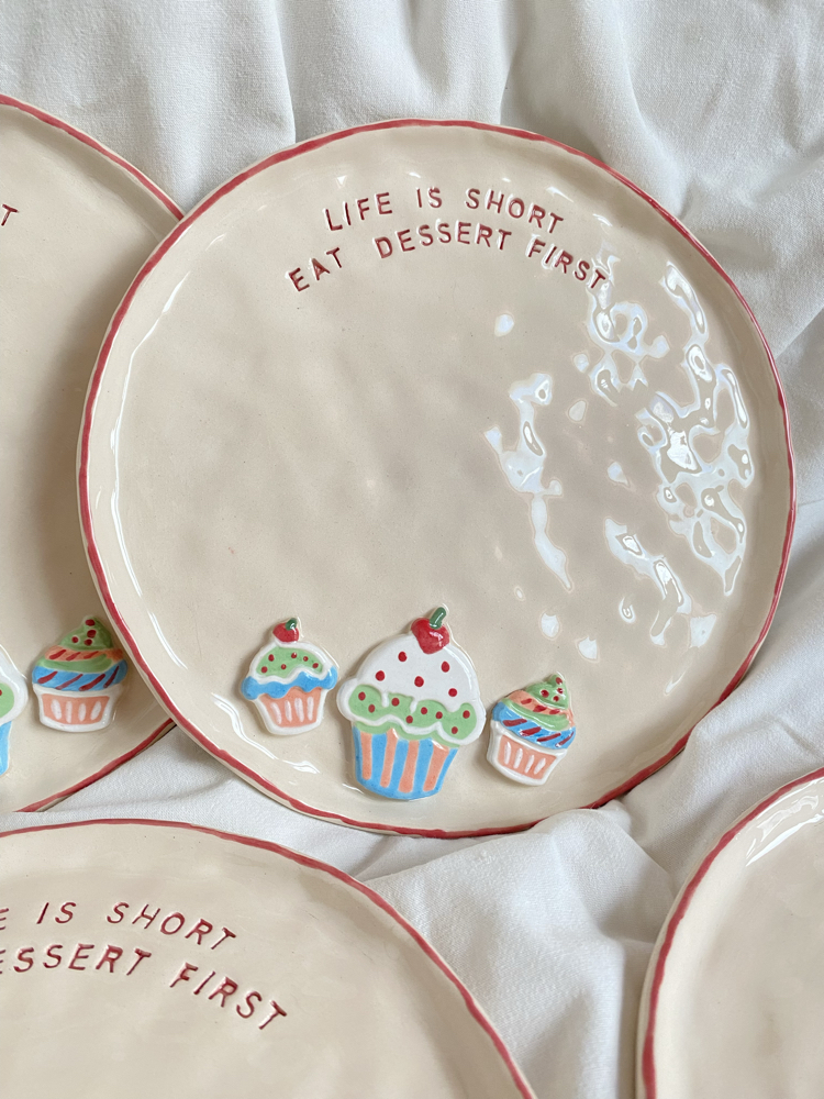 ‘Life is short’ Handmade Ceramic Dessert Plate