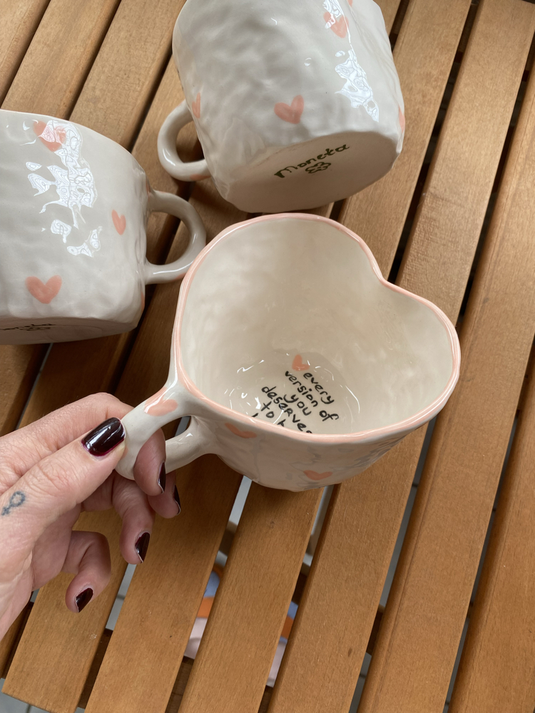 Heart Shaped Ceramic Handmade Mug w/selflove Motto