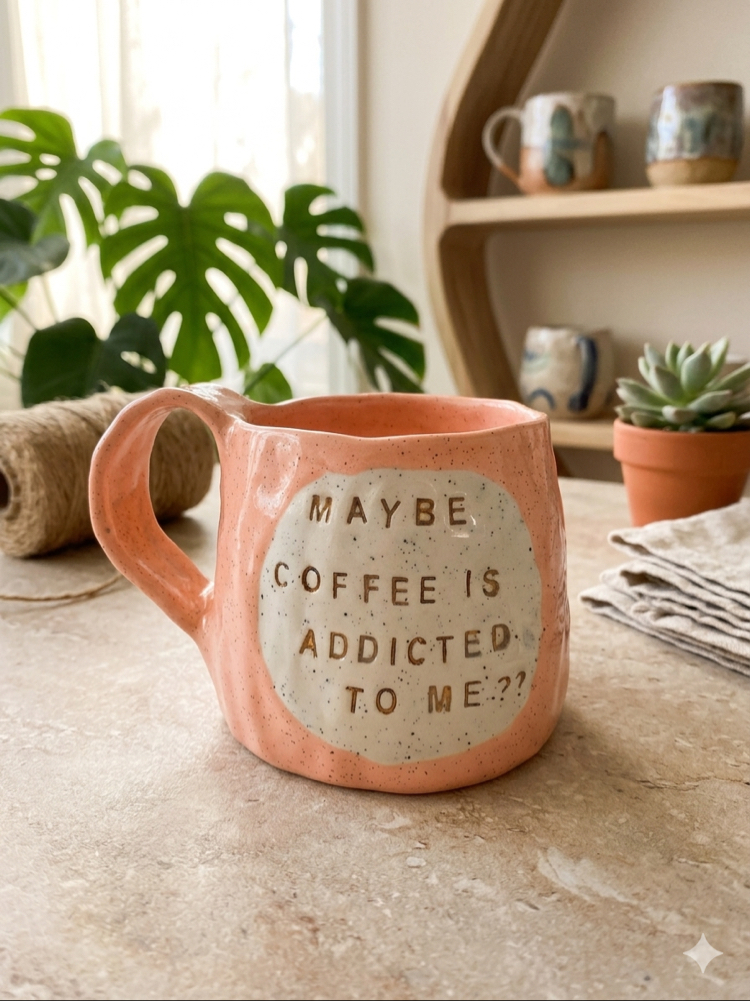 “Maybe coffee is addicted to me?” Handmade mug