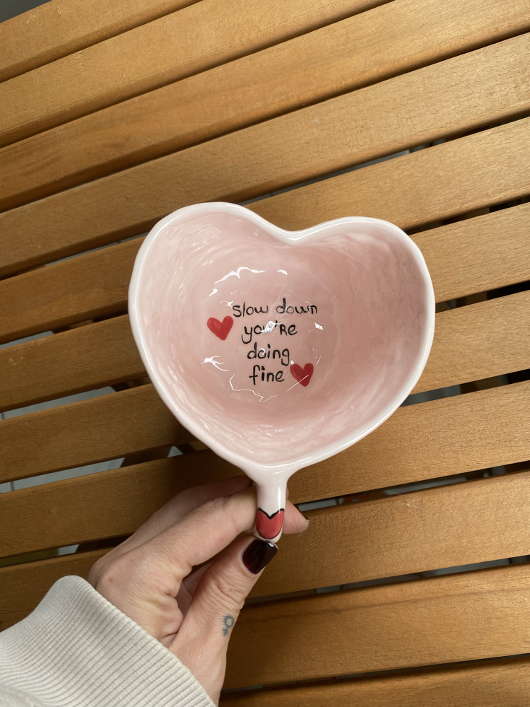 Heart Shaped Handmade Ceramic Mug w/motto