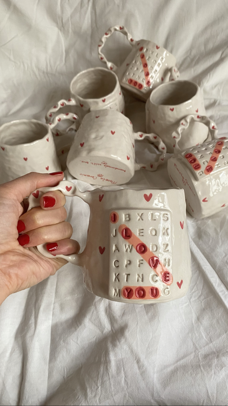 Valentine’s Day “I love you” mug, handmade ceramic mug
