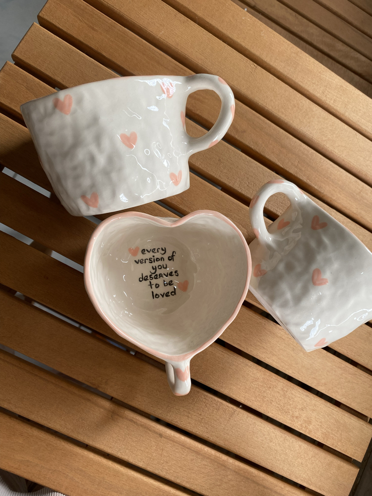 Heart Shaped Ceramic Handmade Mug w/selflove Motto