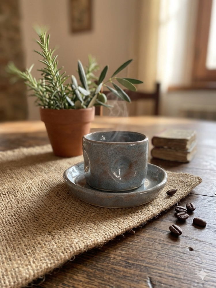 Handmade rustic espresso set