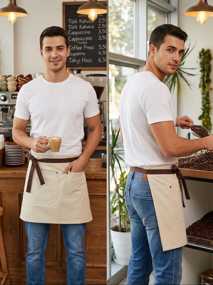 Su itici Leke Tutmaz İki Cepli Yarım Önlük Cafe Bistro Servis Çiçekçi