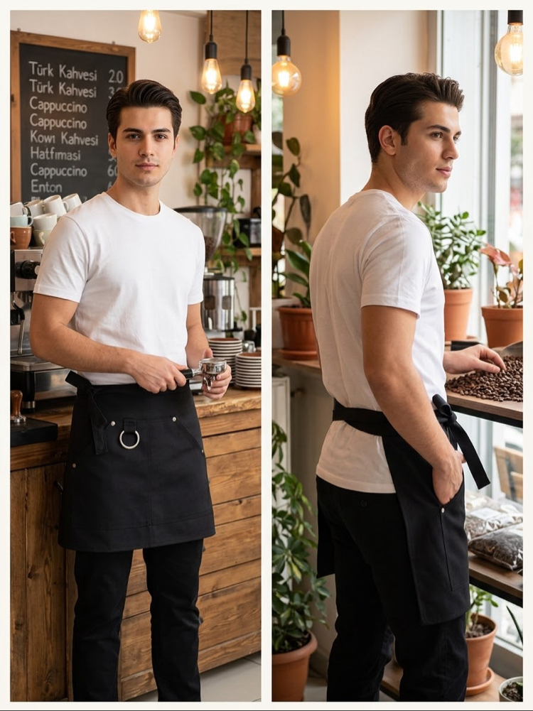 Su itici Leke Tutmaz Üçgen Cepli Yarım Önlük Cafe Bistro Servis Restoran Şef