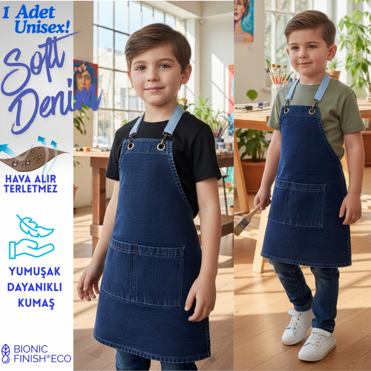 Kot Denim Çocuk Önlük Hobi Aktivite Boyama Resim Sanat Önlük