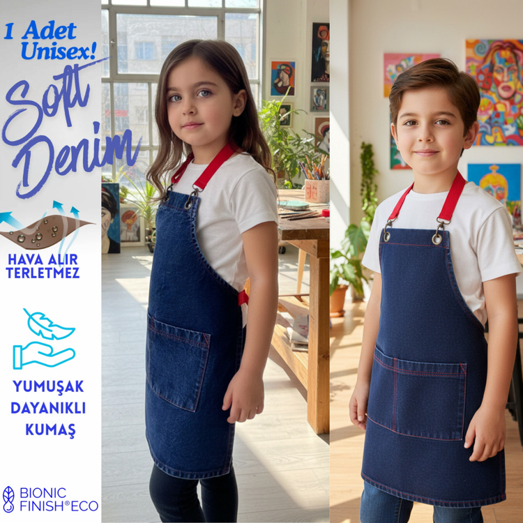 Kot Denim Çocuk Önlük Hobi Aktivite Boyama Resim Sanat Önlük