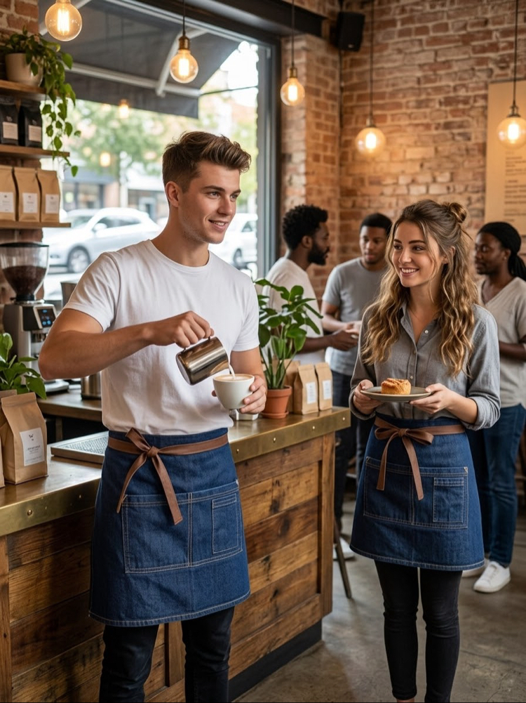 Kot Denim Yarım Önlük Cafe Barista Bistro Garson Şef Çiçekçi Önlük