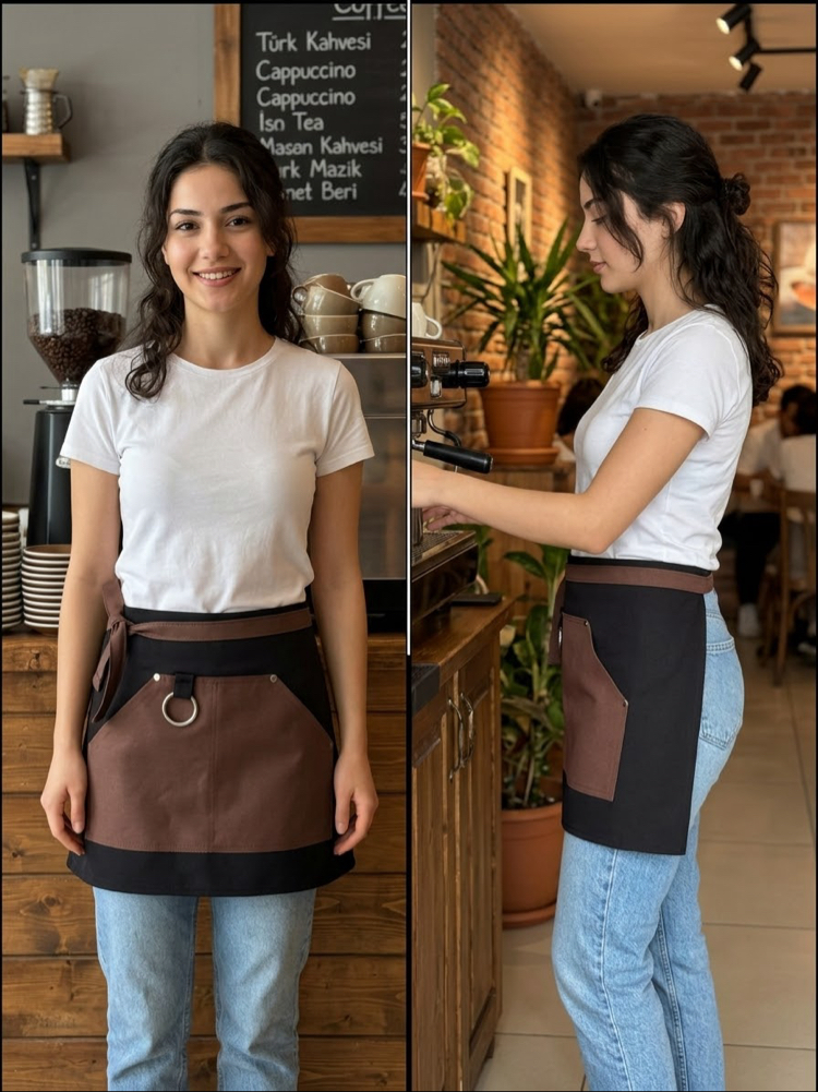 Su itici Leke Tutmaz Üçgen Cepli Yarım Önlük Cafe Bistro Servis Restoran Şef