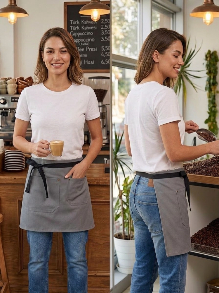 Su itici Leke Tutmaz İki Cepli Yarım Önlük Cafe Bistro Servis Çiçekçi