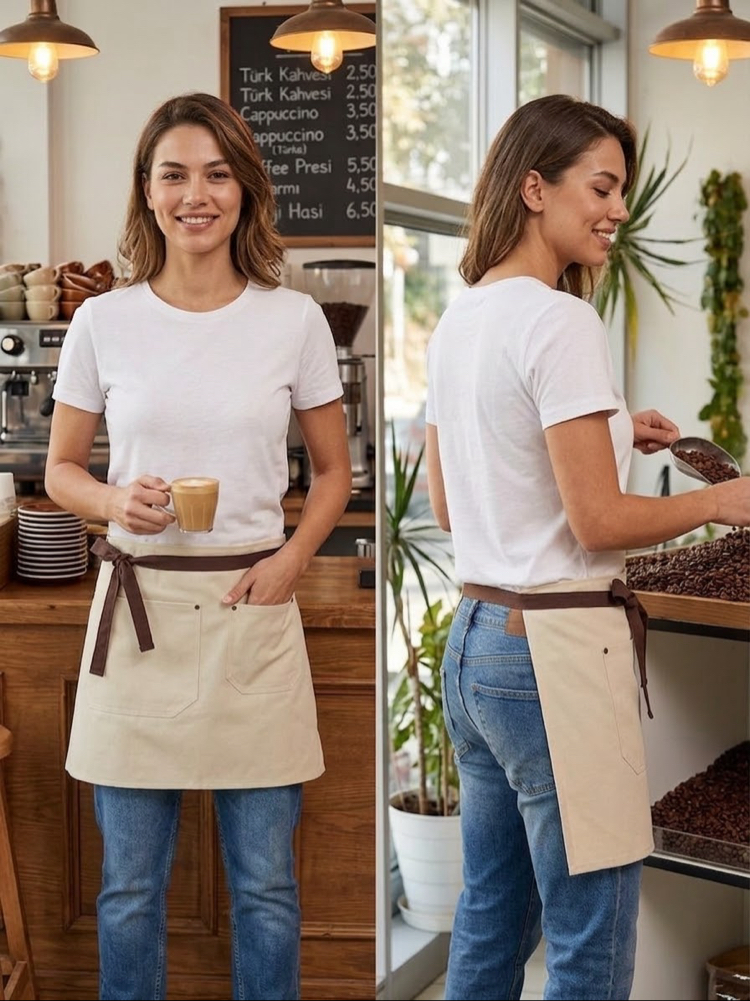 Su itici Leke Tutmaz İki Cepli Yarım Önlük Cafe Bistro Servis Çiçekçi