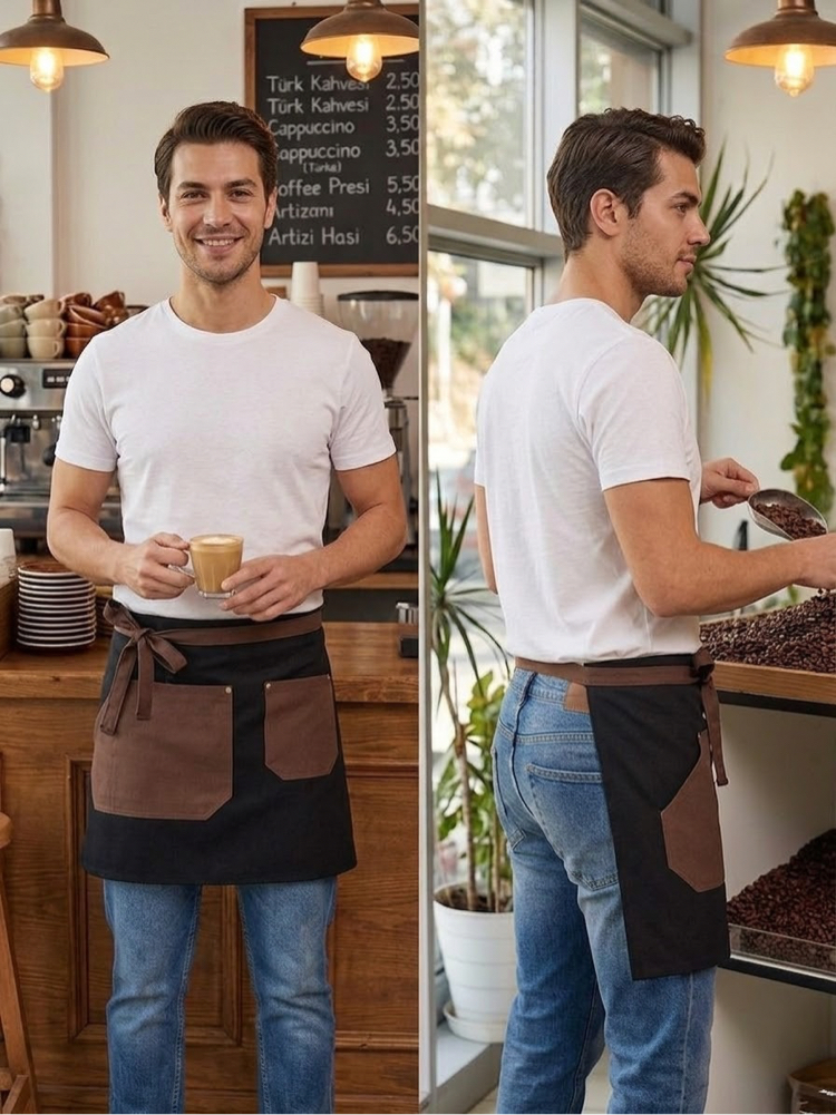 Su itici Leke Tutmaz İki Cepli Yarım Önlük Cafe Bistro Servis Çiçekçi