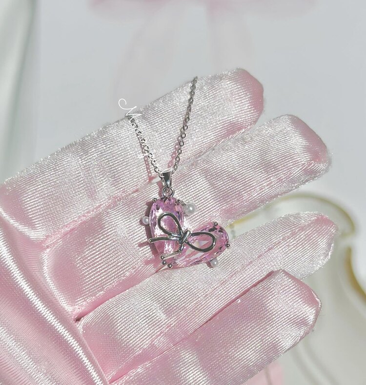 Çelik pearly ribbon kolye