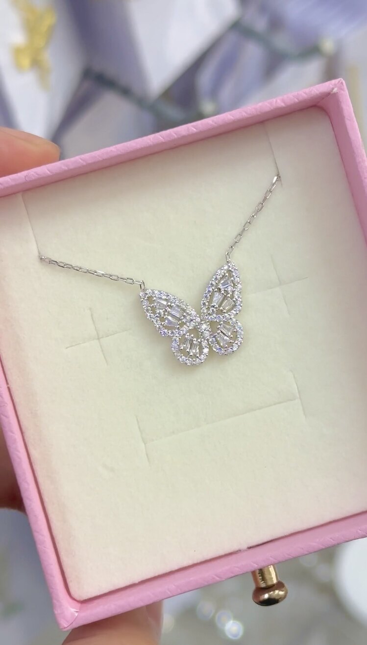 925 ayar gümüş shiny butterfly kolye