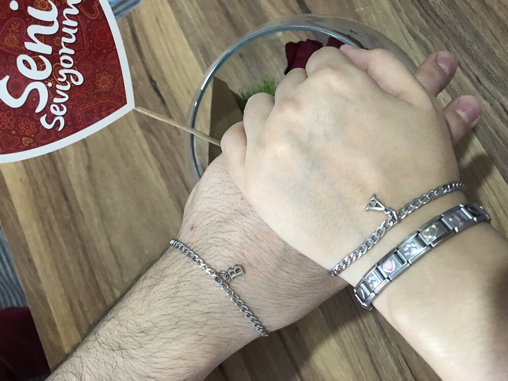 Çelik harf bileklik çift 