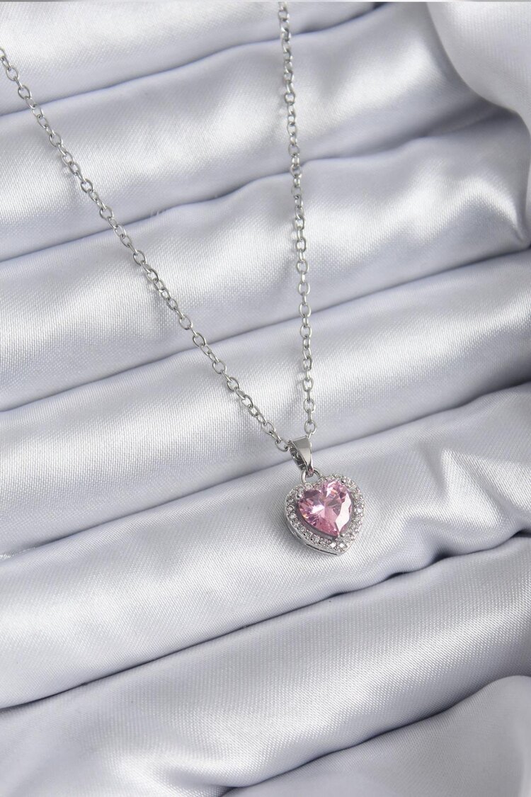 zirkon taşlı love kolye pembe