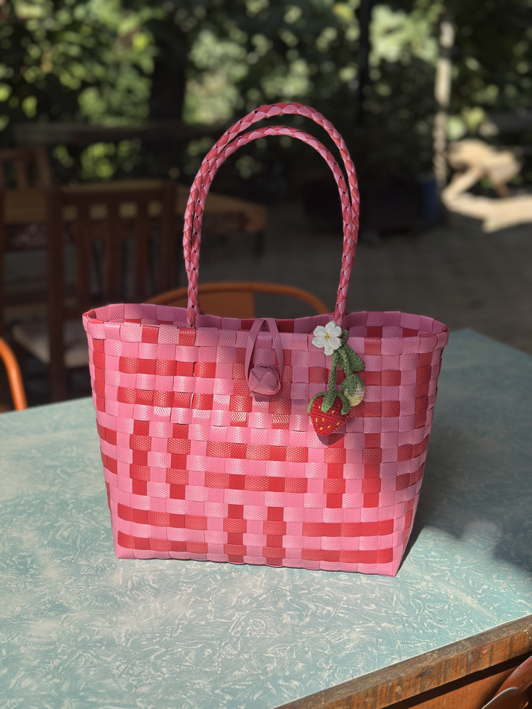 Pembe kırmızı orta boy sepet çanta 